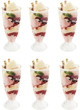 Royal Cuisine Set of 6 Tall Dessert Cups Milkshake Glasses 360ml Knickerbocker Glory Long Dessert Bowls Sundae Glasses Ice Cream Dessert Glass Cups-Glassware Tableware