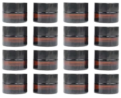 Lot de 10 flacons vides en verre ambré de 5 g/5 ml avec doublure intérieure, couvercles noirs, flacons rechargeables pour cosmétiques, crèmes, lotions et produits de beauté