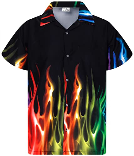 King Kameha Funky-Hawaii-Hemd, Herren, Kurzarm, Flames, Regenbogen, XS