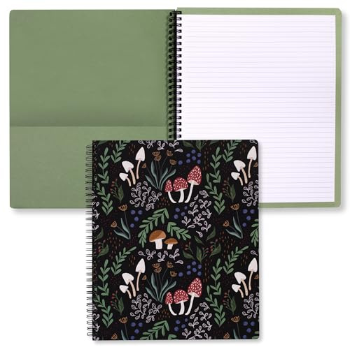 Steel Mill & Co Cute Large Spiral Notebook College Ruled, 11 x 9.5 with Durable Hardcover and 160 Lined Pages, Mushroom