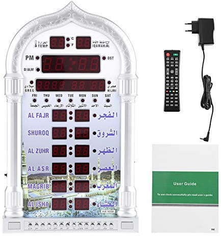 Islamische automatische Wanduhr,EU Plug Islamic Automatic Wall Clock Alarm Muslim Prayer Ramadan Gebet Gift Home Decor 110-240V EU-Stecker Powered by 4 * AA Batterie (Uhr), 2