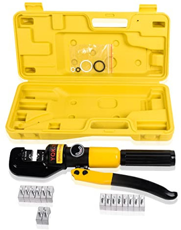 Dawot YQK-70 Kabel-Crimpzange 10 Tonnen mit 9 Paar Crimpformen, 12-2/0 AWG Hydraulische Terminal Crimper Werkzeug Batteriekabel Crimper, 0,43 Zoll Hub