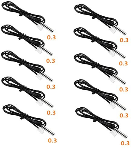 URPIZY 10 Stück NTC Temperatur Sensor 10K Ohm 1% 3435 Wasserdicht Digital Thermostat Thermistor-Temperatursensor Temperaturregler Temperaturfühler Zylindersonde mit 0,3m Draht