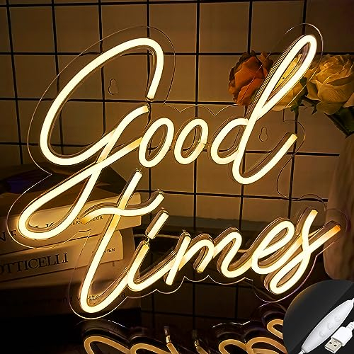 Good Times LED-Neonschild-Nachtlicht für Wand, Party, Dekoration, Schlafzimmer, Zimmer, Bar, Hochzeit, Zuhause, Geburtstag, Kunst, Dekoration, Weihnachten, mit USB-Kette, Lichtmodulator