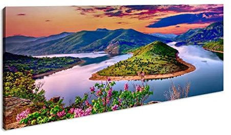 Pittoresca corsa panoramica di fiume, 100 x 50 cm, stampa digitale di alta qualità con cornice