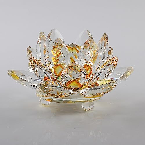 BBTISG Kristall Lotus Blume Kerzenhalter - Gelb Bunter Teelicht Kerzenhalter Mit Kristallglas Schale