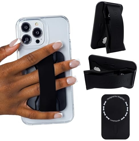 LoveHandle Pro MagSafe kompatibler magnetischer Handy-Griff mit Ständer, Halterung, Gurt und Ständer für Smartphone und Tablet, MagSafe-Ring im Lieferumfang enthalten, passend für alle Geräte,