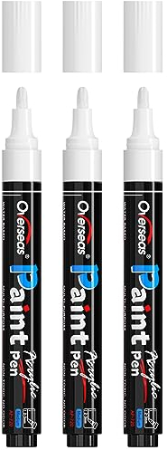 Overseas White Paint Pens Paint Markers - Permanent Acrylic Markers 3 Pack, Water Based, Quick Dry, Waterproof Marker Pen for Rock, Wood, Plastic, Metal, Canvas, Glass, Fabric, Mugs. Medium Tip