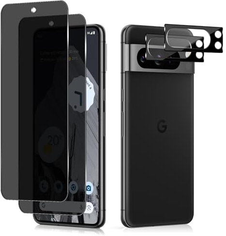 MiKoyi Anti-Espía Protector de Pantalla Privacidad para Google Pixel 8 Pro 5G, [2+2 Piezas] Protector de Lente de Cámara Cristal Templado Dureza 9H Anti-Spy Vidrio Templado para Google Pixel 8 Pro