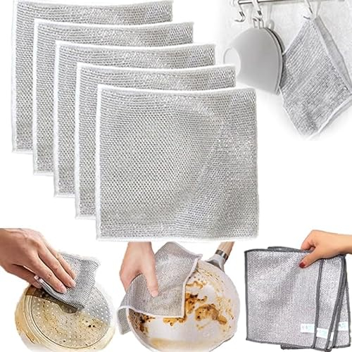 Trapos multiusos de alambre para lavar platos, trapos de alambre para lavar platos en húmedo y seco, trapos de alambre para fregar antiarañazos (5 unidades)