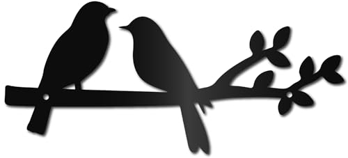 CREATCABIN Vogel-Wandkunst Aus Metall,Vögel Auf Dem AST,Wanddekoration,Schwarze Vögel,Skulptur,Wandbehang,Dekor,Rustikale Silhouette,Metallornament,Wandschild Für Drinnen Draußen,Balkon,30x13.5cm