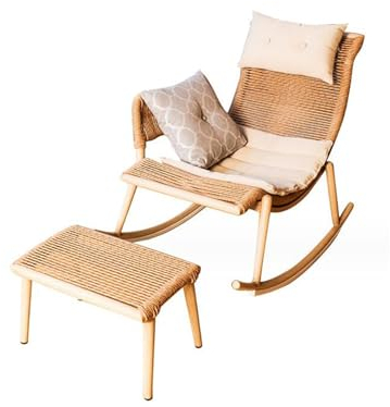 MoBShiK Terrassen-Schaukelstuhl, 2-teiliges Outdoor-Rattan-Sessel-Set, geeignet für Wohnzimmer, Schlafzimmer, Büro, Mittagspause