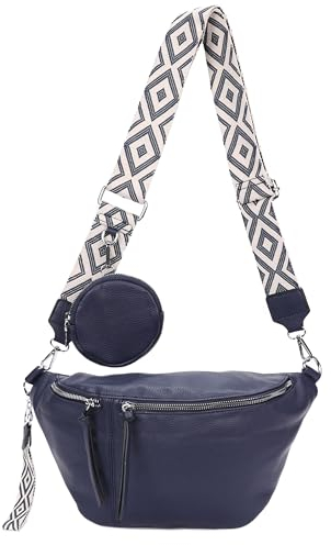 irisaa Umhängetasche Damen Crossbody Bag, 3 in 1 Schultertasche, Bauchtasche mit Reißverschluss und Verstellbarem breitem Gurt, Handtasche für Männer Frauen, DKB Farbe:Navy Separat