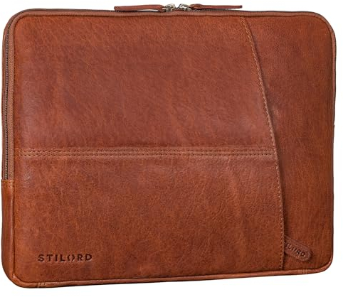 STILORD 'Chuck' Stilvolle Laptoptasche Sleeve 15.6 Zoll Leder Dokumententasche Laptop Hülle Notebook Tasche Arbeitstasche Damen Ledertasche Herren Echt-Leder, Farbe:maraska - braun