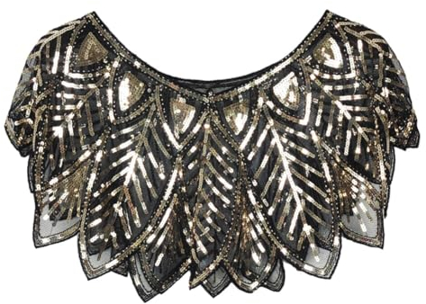 LICHENGTAI 1920s Stola Damen Pailletten Schal Elegantes Abend Cape Weiche Strickjacke Hochzeit Braut Schal Schulter für Abendkleid Retro Gatsby Party Kostüm Accessoires Stola 20er Jahre Kostüm
