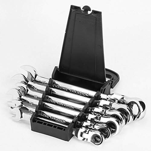 lyrlody 6Pcs Flexible Head Ratchet Wrench Set 8-17mm, 45# Carbon Steel Wrench Combination for DIY Projects, Multi-Functional Open End Spanner Double Offset Ring Spanner
