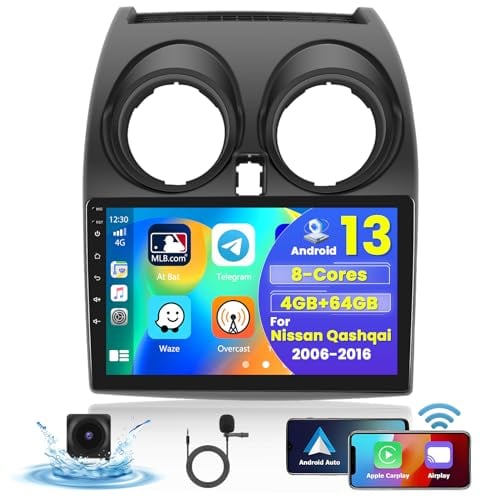 Hikity 8Cores 4+64GB Autoradio Android 15 Für Nissan Qashqai J10 2006-2016 mit Wireless Carplay Android Auto,9Zoll Touchsreen Auto Radio mit GPS Navi Bluetooth WiFi RDS DSP FM SWC Rückfahrkamera
