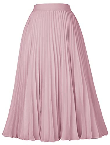 Damen Rock Elegant A-Linie Dehnbar Faltenrock Midi-Rock Plisseerock S cl2473-16/Hellrosa