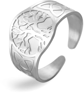 Dreamtimes Yggdrasil Arbre de Vie Bague Homme Femme Bague Vintage Réglable Anneau En Acier Inoxydable Viking Noeud Celtique (Argent)