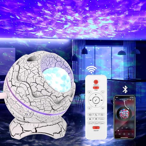 Projector Galaxy Light with Bluetooth Speaker, Dinosaur Egg LED Star Projector, 8 White Noise Aurora Projector Various Light Effects Dinosaur Egg Night Light, Children's Adults Christmas Gifts (White)