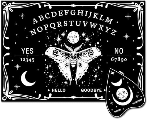 CREATCABIN Spirituelles Brett Holz Wünschelruten Wahrsageset Mit Planchette Werkzeug Erzählen Metaphysischer Botschaften Raumdekor Für Wicca Hexenkram Halloween Partyzubehör 30x21cm Schwarze Motte