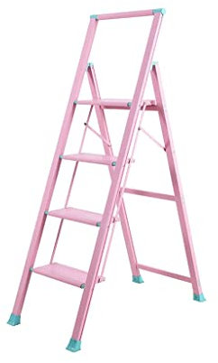 Step Ladder Aluminum Alloy Extension Ladders Household Herringbone Ladder Thickened Four Step Telescoping Ladders/Pink Chasing the Dawn