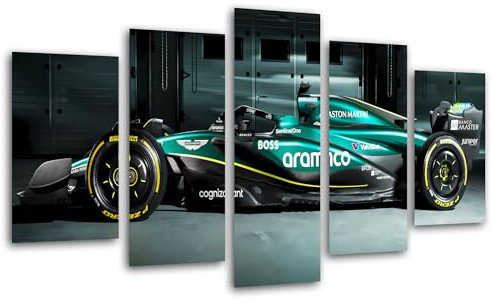 Set 3 cuadros decorativos para pared, Decoración Salón Modernos, Dormitorios, Habitación, impresión sobre madera con colgadores, Coche Formula 1 2024 Aston Martin AMR24, Fernando Alonso, (165 x 62 cm)