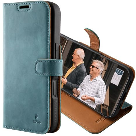 Snakehive Leather Wallet for iPhone 16 Pro - Real Leather Wallet Phone Case with Viewing Stand and Card Holder - Flip Folio Cover with Card Slots (Teal)