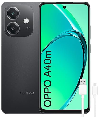 OPPO A40m - Smartphone Libre, 16GB(8GB+8GB) 256GB, Pantalla HD+ LCD 6.7, Cámara 50+2+8 MP, Android, Batería 5100mAh, Carga Rápida 45W - Negro