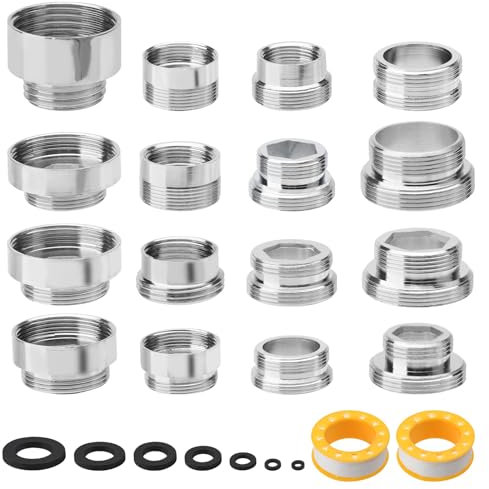 HENGBIRD 16 Stück Wasserhahn Adapter Metall Wasserhahn Gewindeadapter für Wasserfilter Wasserhahn Küche Außengewinde 7 Doppelgewinde Wasserhahn Reduzierstück