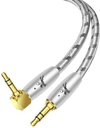 Impeto 5.0M Câble audio AUX 3,5 mm, haute résolution, 6N OFC, câble AUX à angle droit 90 degrés, mâle à mâle, pour téléphone, MP3, ordinateur portable, écouteurs, amplificateur