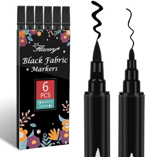 ABEIER Rotulador Textil Negro Doble Punta - 6 Permanentes para Ropa, Tela, Zapatillas y Más Ideal para Artistas, Manualidades Adultas y Proyectos DIY en Camisetas, Bolsos, Lienzos
