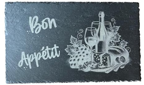 Ardoise alimentaire 18x30 cm gravée au laser - Bouteille de vin et Bon appétit