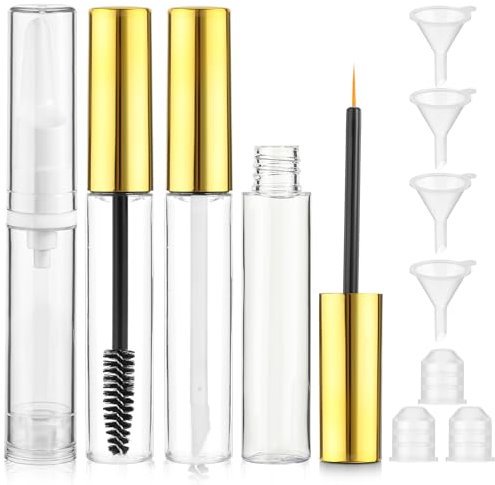 11 Stück Leere Mascara Flasche, Goldene Mascara-Bürste mit Behälter Nachfüllbare Lipgloss-Tuben Eyeliner-Tuben mit Transfer-Trichter für Reisen Beauty-Shops Wimperntusche Lipgloss-Füllstoff