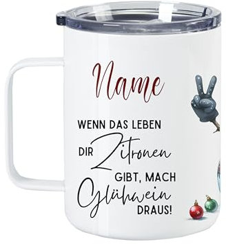 GRAZDesign Weihnachtstasse personalisiert mit Namen und Spruch, Glühwein Becher mit Deckel 400ml