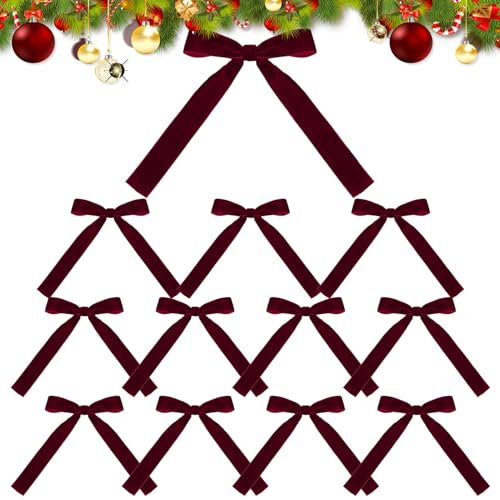 de Couronne de Noël Rouge, Rouges en Velours | 12X nœuds de Couronne Rouge en Ruban de Velours - Nœuds d'arbre de noël Portables en Velours, pour décoration d'arbre, de Porte d'entrée, d