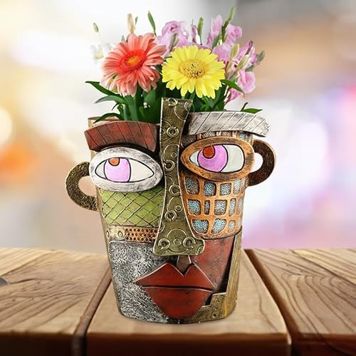 Aoipend Abstract Face Planters Pots, Funny Resin Flower Pot for Outdoor, Sculptural Home Garden Decor with Face Design Unique Gift for Plant Lovers (Classic)