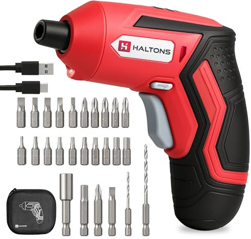 Haltons 25-Pc Electric Screwdriver Set – 3.6V Cordless Power Driver with 1500mAh Lithium Battery, 5.0Nm Torque, 300RPM, 25mm CRV Bits, LED Light – Compact Tool Kit for DIY, Home & Office Use