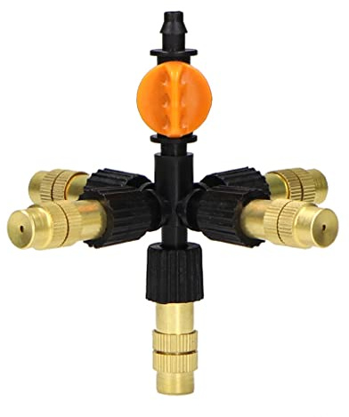 1 x Sprinkler zum Aufhängen mit Ventil, 5 Messing-Kreuzsprinkler, Gartenbewässerung, verstellbares Sprühkühlung, Bewässerungssystem
