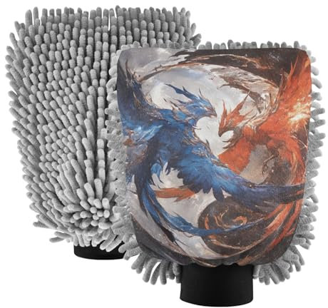 Red and Blue Ice and Fire Phoenix Autowaschhandschuhe Kratzfreier Handhandschuh Autowaschhandschuh Autowäsche Handbürste