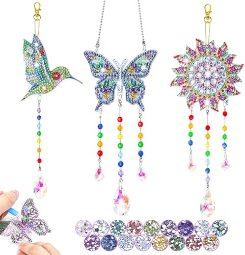 ZexJpr Diamond Painting Kinder, 3-in-1 Bastelset Mädchen 8-12 Jahre, Sonnenfänger Basteln Mit Farbigen Diamanten, Geschenk Für Geburtstag Und Weihnachten, DIY Kreativset Für Kinder