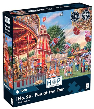 The House of Puzzles Fun at the Fair, 1000 Piece Jigsaw | Fairground Theme, Carnival Games & Amusement Rides, Artist Illustrated, Deluxe Puzzle Gift for Adults, Kids, Family & Friends