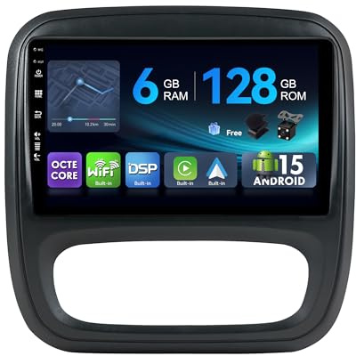 MSD 6G+128G Octa-Core - 9 Pulgada Autoradio Pour Renault trafic 3 / Opel Vivaro B (2014-2021) | Android 15 GPS Navi Radio | CarPlay Android Auto Dab 4G Dual-Band WLAN Volante DSP | Cámara Mic | 2 DIN