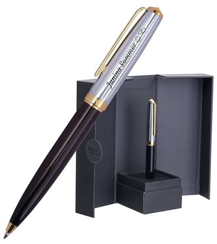 Schmalz Mark® Twain Kugelschreiber Metall mit Gravur – edler Kugelschreiber – Geschenk mit blauer Mine – personalisierbar, inkl. Magnetbox – Geschenk für Männer & Frauen