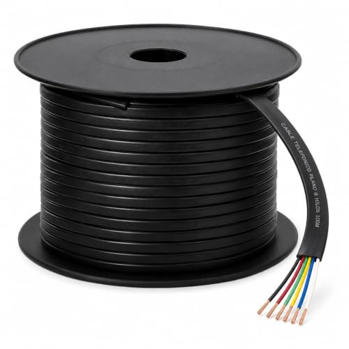 CABLEPELADO - Cable Telefónico Plano de 6 Hilos 100 Metros | Manguera Flexible de Cobre para Alarma Centralita PBX Interfono y Módem ADSL | 12.4x2.6 mm | Aislamiento PVC | Negro