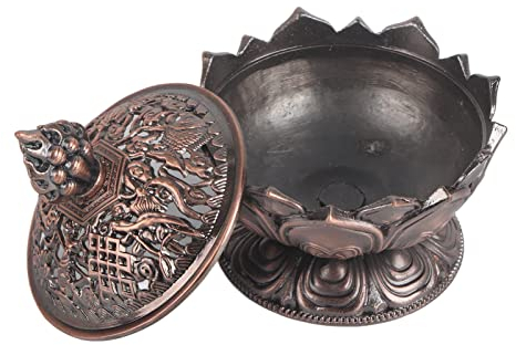 Brûleur d'encens, Alliage Incense Bruleur Encens Charbon Encensoir en Céramique de Style Chinois et Décoration en Porcelaine Porte-encens en Charbon d'ouvrage (Rouge Bronze)