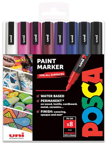 POSCA PC-3M Paint Marker Art Pens - 0.9-1.3mm – Midnight Tones Set of 8 Pens in Gift Box
