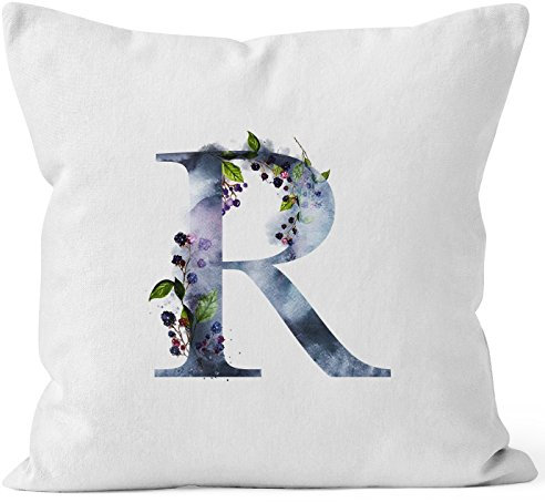 Autiga Kissenbezug Buchstaben-Kissen R Buchstabe Alphabet Monogramm Anfangsbuchstaben Watercolor gezeichnet Kissen-Hülle weiß 40cm x 40cm