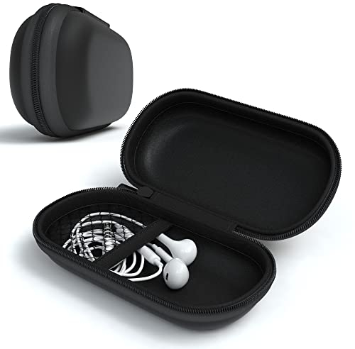 EAZY CASE Universal Tasche für In-Ear Kopfhörer mit Netzfach - Hardcase Aufbewahrungsbox, Schutztasche mit umlaufenden Reißverschluss, extra klein, oval, Schwarz