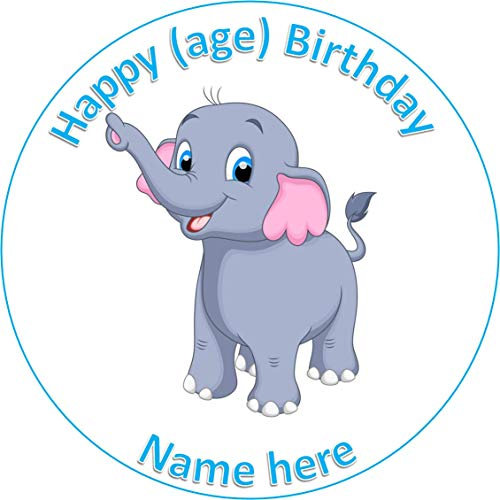Elephant 7.5 inch ICING circle round edible cake topper personalised